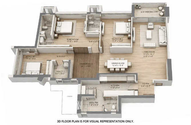 Oberoi Garden City Pokhran Road 2 - Floor plan 3 BHK 1547 Sq.ft