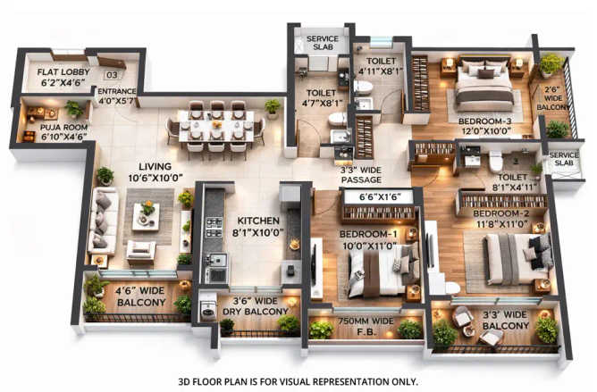 Regency Avana Ulhasnagar - Floor plan 3 BHK 1050 Sq.ft