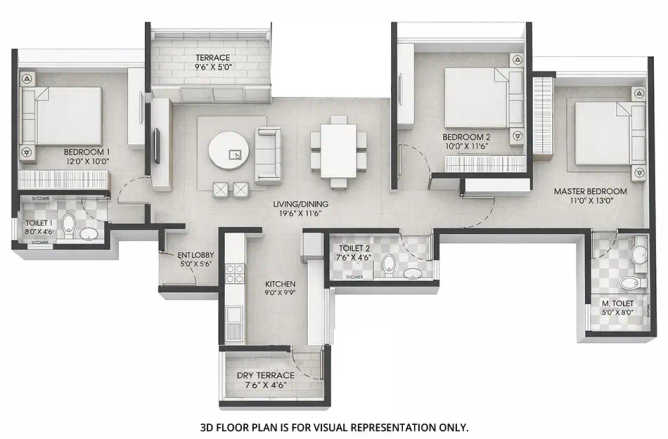 Gagan Avencia Kharadi - Floor plan 3 BHK 1029 Sq.ft