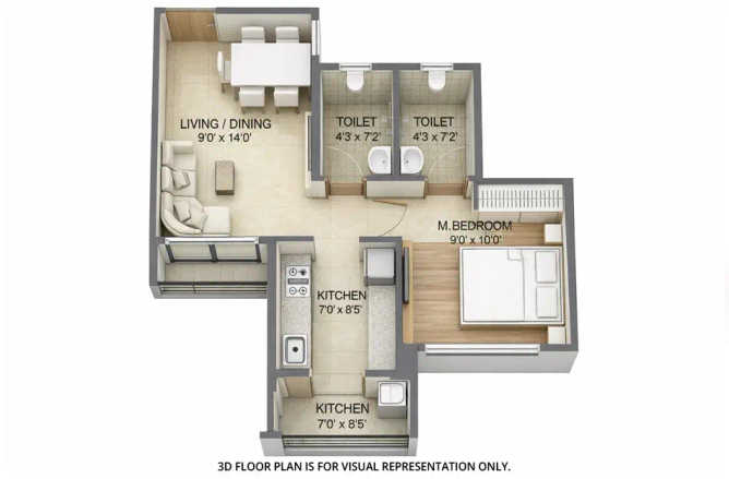 Runwal My City Dombivali - Floor plan 1 BHK 463 Sq.ft