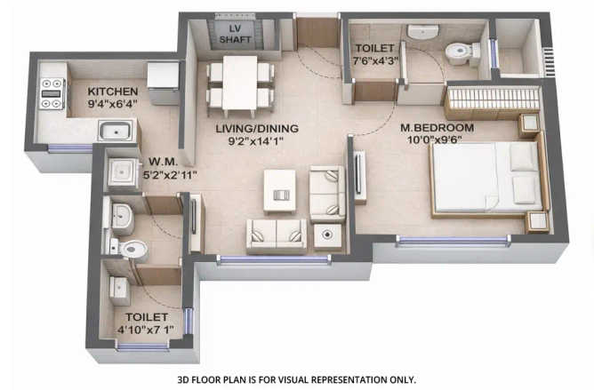 Runwal Gardens Dombivali - Floor plan 1 BHK 386 Sq.ft