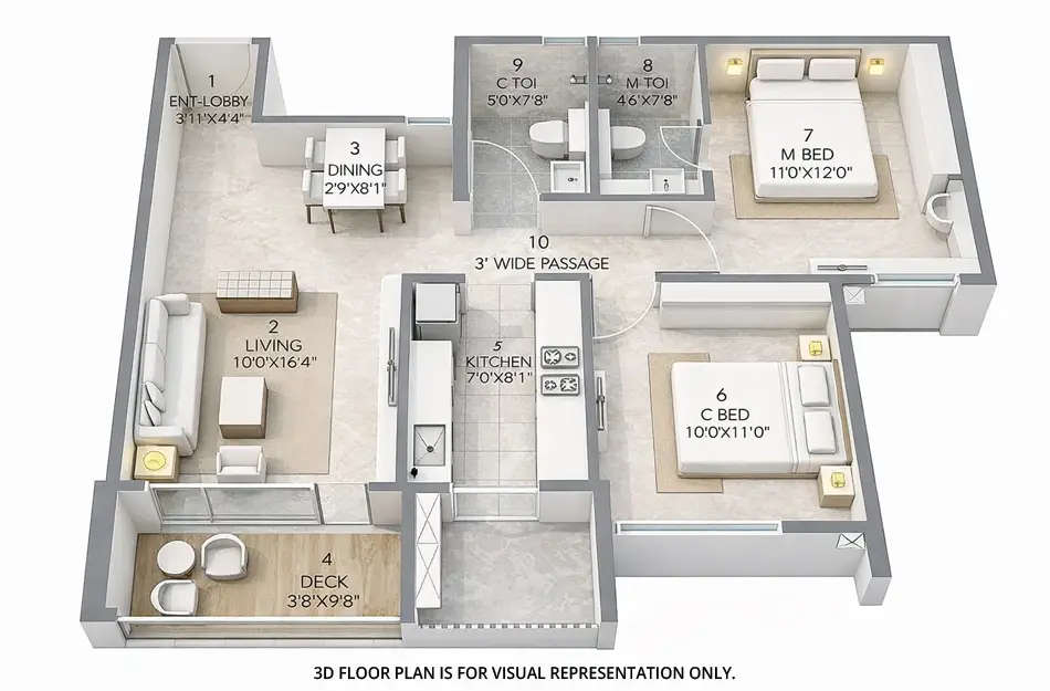 Floor plan for 2 BHK