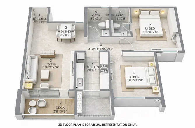 Rustomjee Urban Woods Dombivali - Floor plan 2 BHK 692 Sq.ft