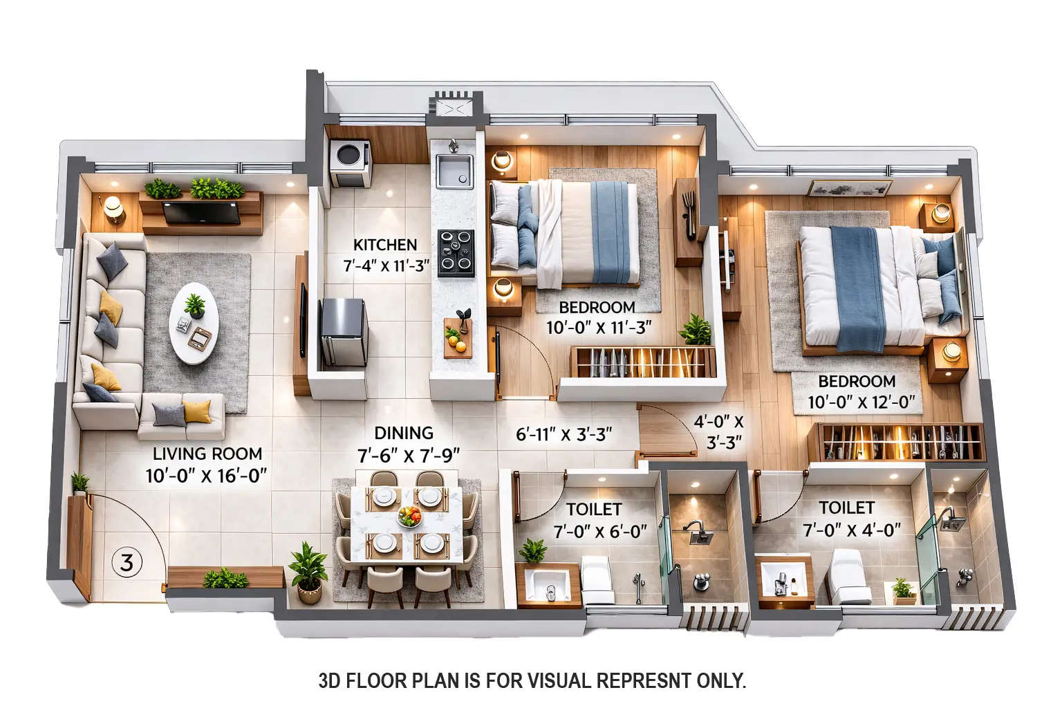 Floor plan for 2 BHK