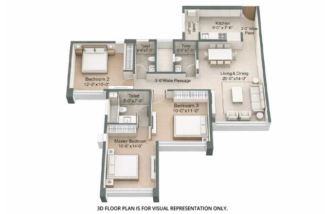Sunteck Crescent Park Kalyan - Floor plan 3 BHK 935 Sq.ft
