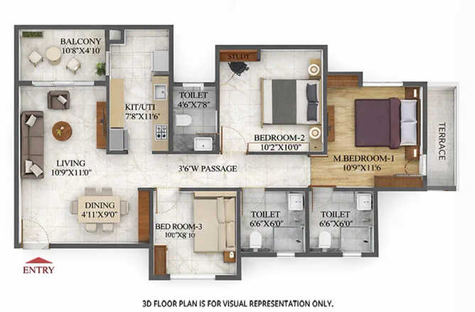 Shriram The Spectrum Handewadi - Floor plan 3 BHK 941 Sq.ft