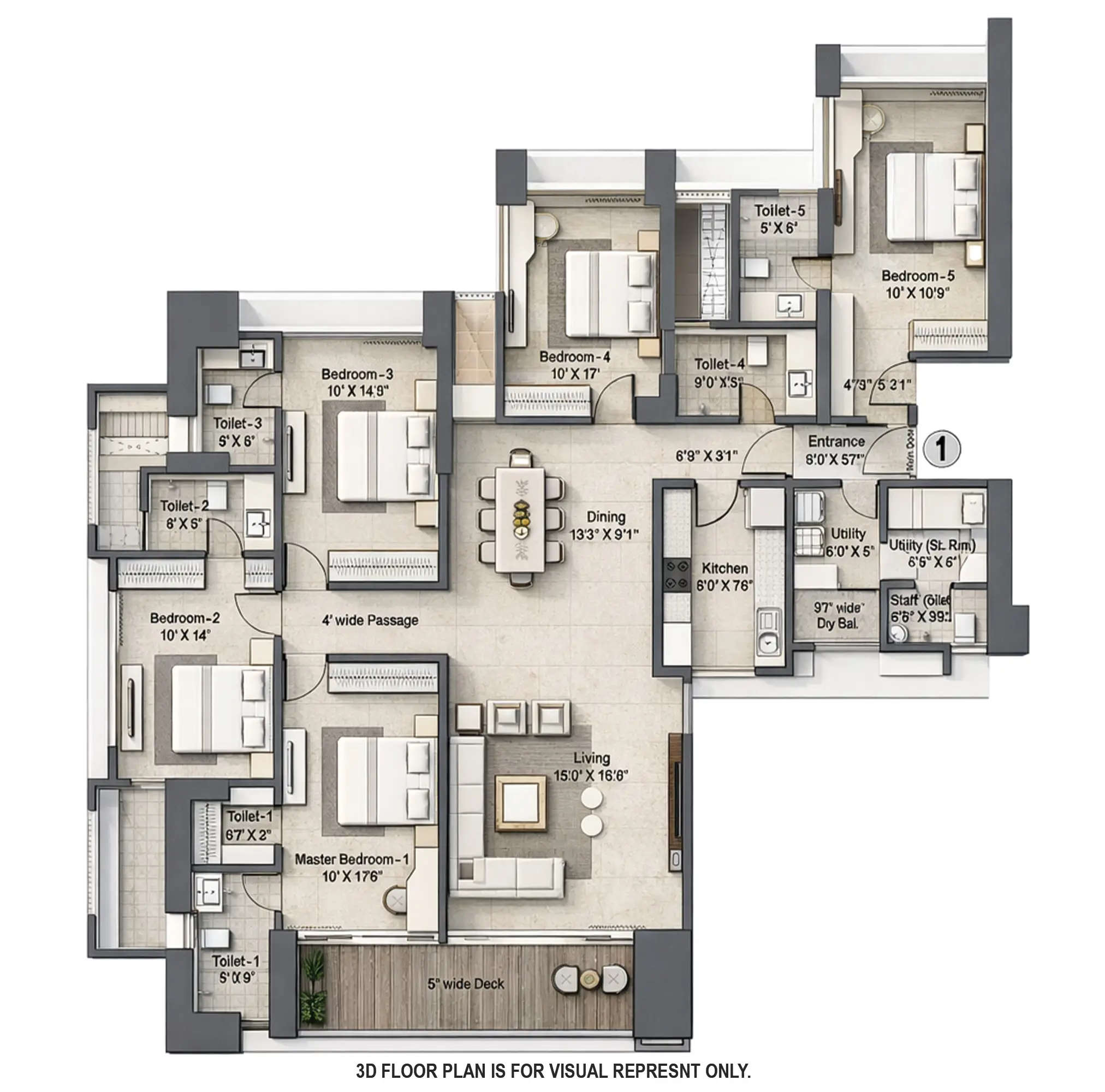 Floor plan for 5 BHK