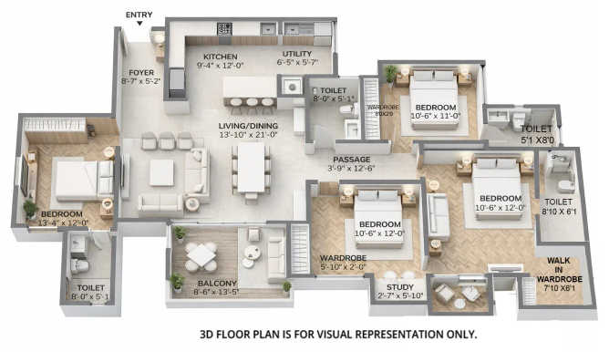 Assetz Sora and Saki Gummanahalli - Floor plan 4 BHK 2168 Sq.ft