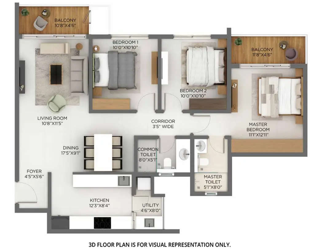 Floor plan for 3 BHK