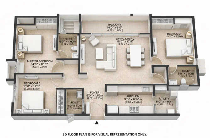 Tharwani Majestic Towers Kalyan - Floor plan 3 BHK 832 Sq.ft