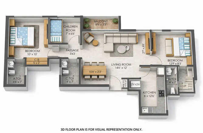 Ashar Pulse Majiwada - Floor plan 2.5 BHK 749 Sq.ft