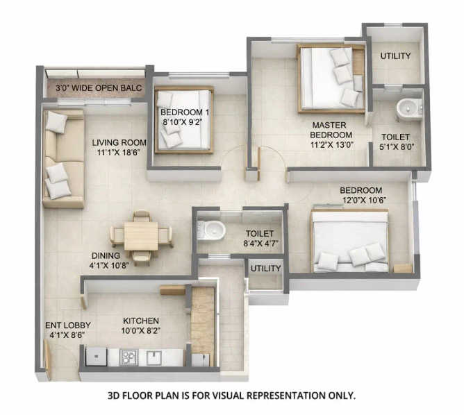 Ekta Tripolis Phase II Goregaon - Floor plan 2.5 BHK 908 Sq.ft