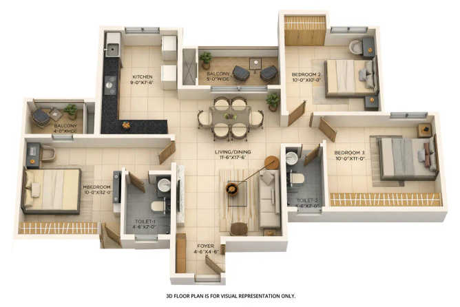 Provident Ecopolitan Huvinayakanahalli - Floor plan 3 BHK 1450 Sq.ft
