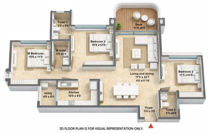 Lodha Sylvan Hinjewadi - Floor plan 3 BHK 1100 Sq.ft
