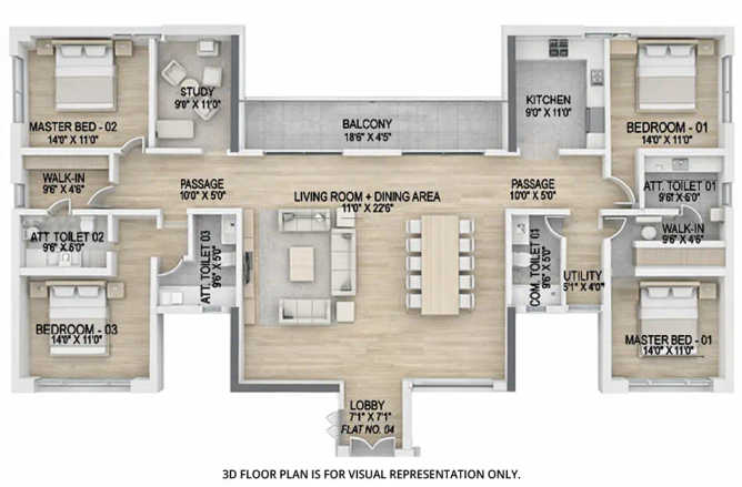 Paradise The Oasis Sanpada - Floor plan 4 BHK 2090 Sq.ft