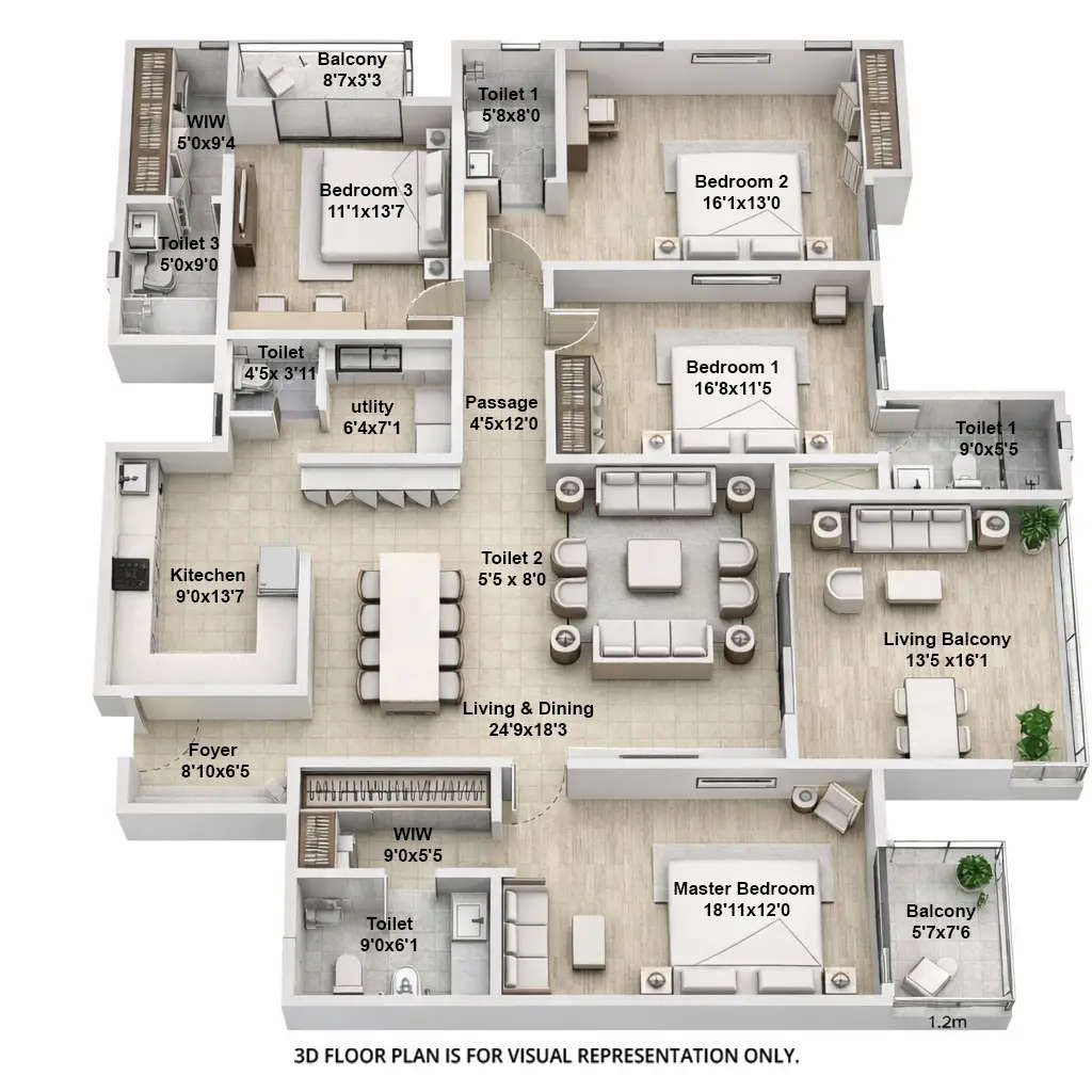 Floor plan for 4 BHK