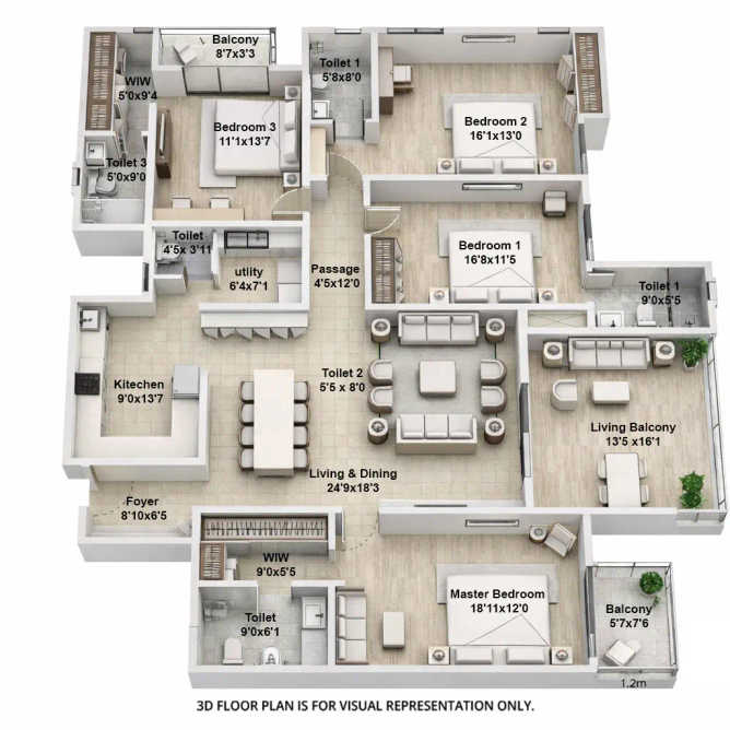Assetz Zen & Sato Yelahanka - Floor plan 4 BHK 3000 Sq.ft