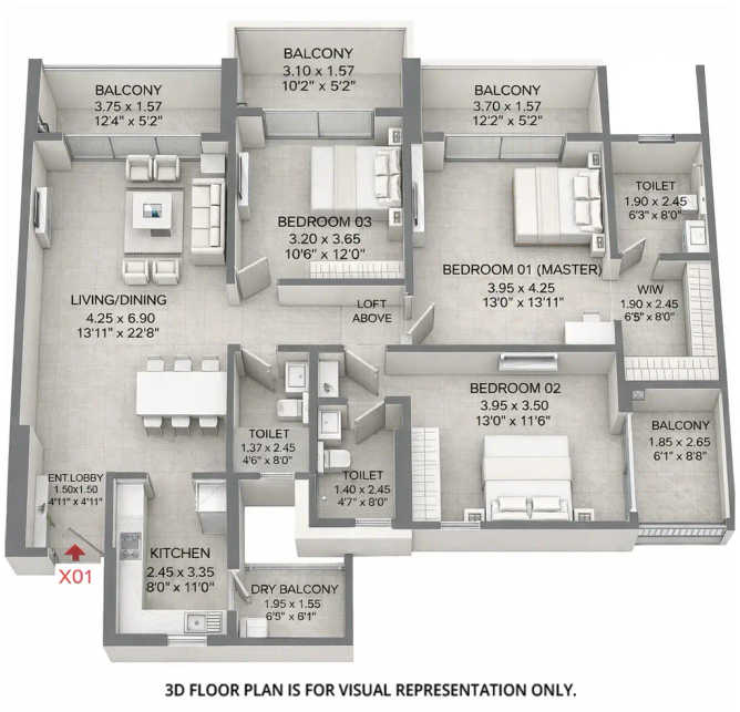 Godrej Rivercrest Kharadi - Floor plan 3 BHK 1494 Sq.ft