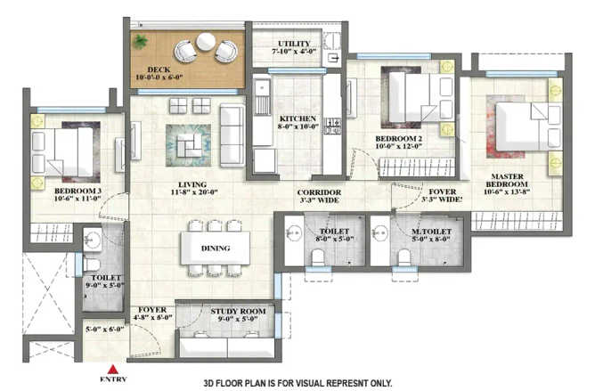 Lodha Riservo Vikhroli - Floor plan 3.5 BHK 1161 Sq.ft