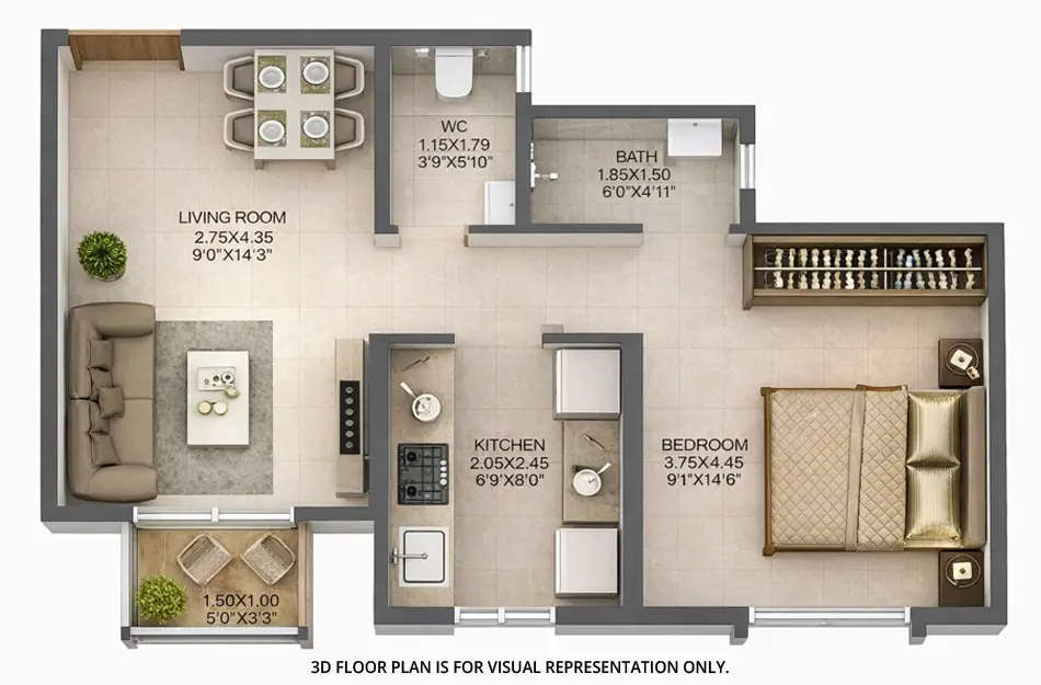 Floor plan for 1 BHK