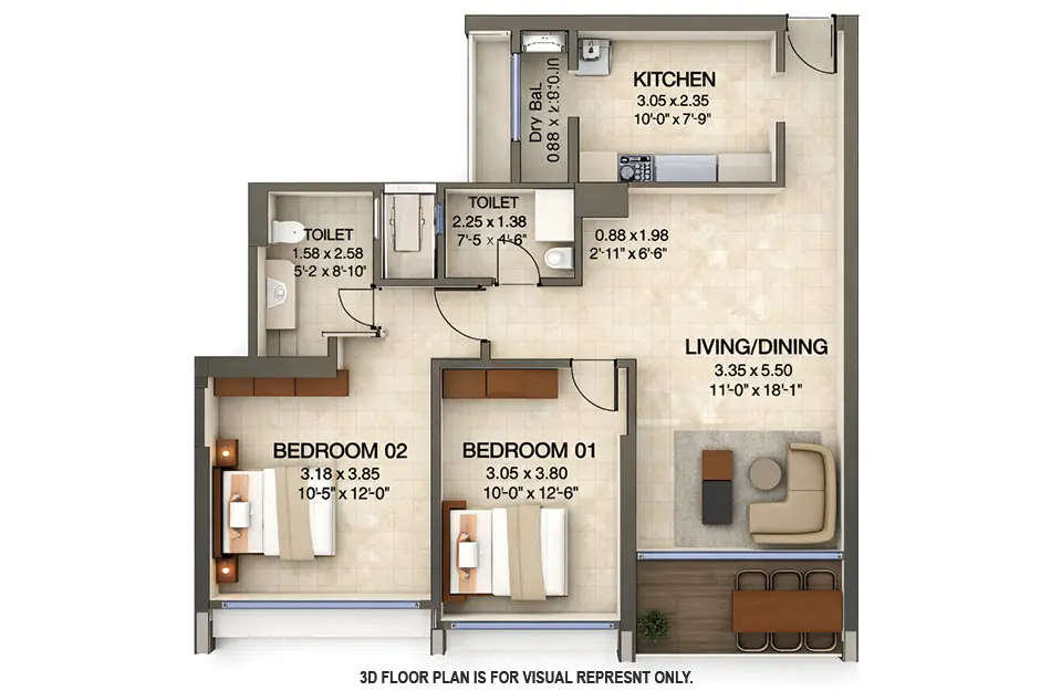 Floor plan for 2 BHK