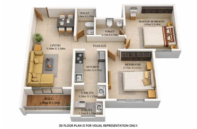Dosti Tulip Balkum - Floor plan 2 BHK 660 Sq.ft