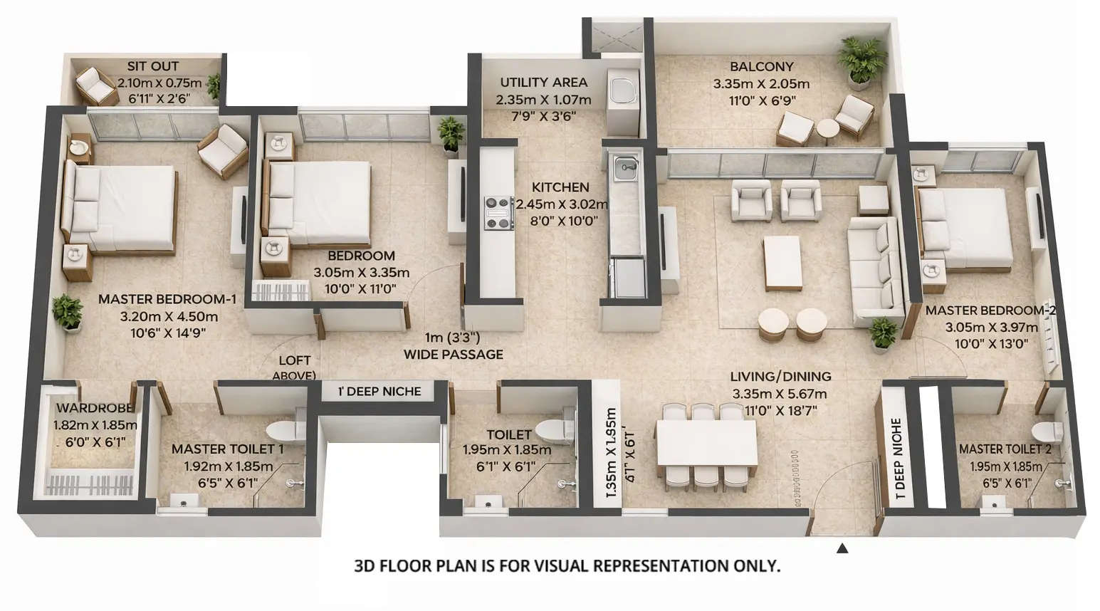 Floor plan for 3 BHK