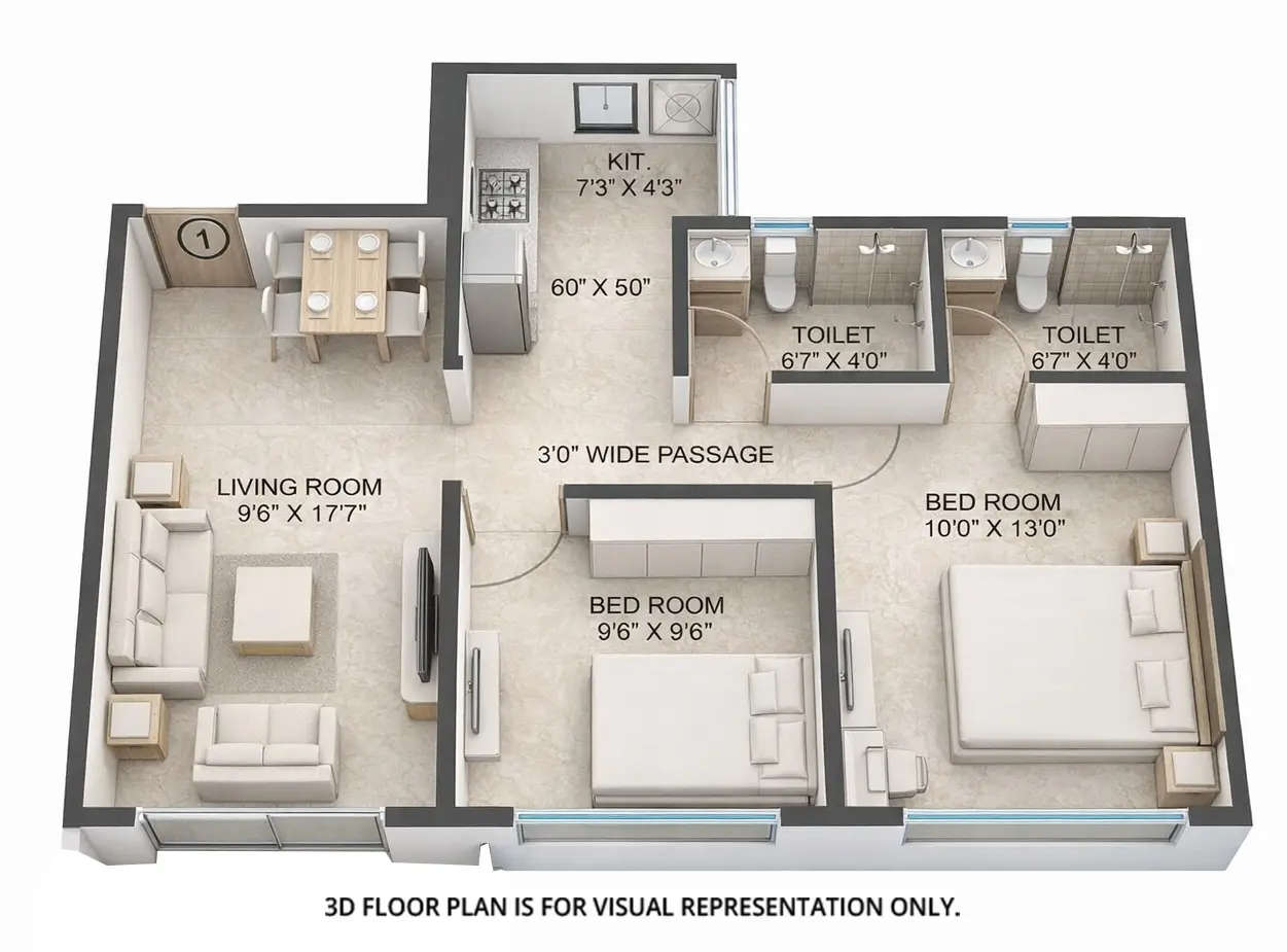 Floor plan for 2 BHK