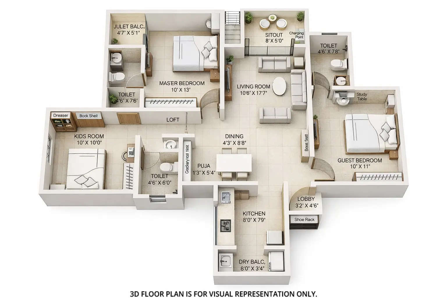 Floor plan for 3 BHK