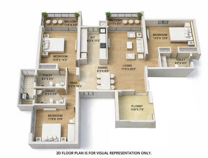 Ruparel Stardom Malad - Floor plan 3 BHK 1259 Sq.ft