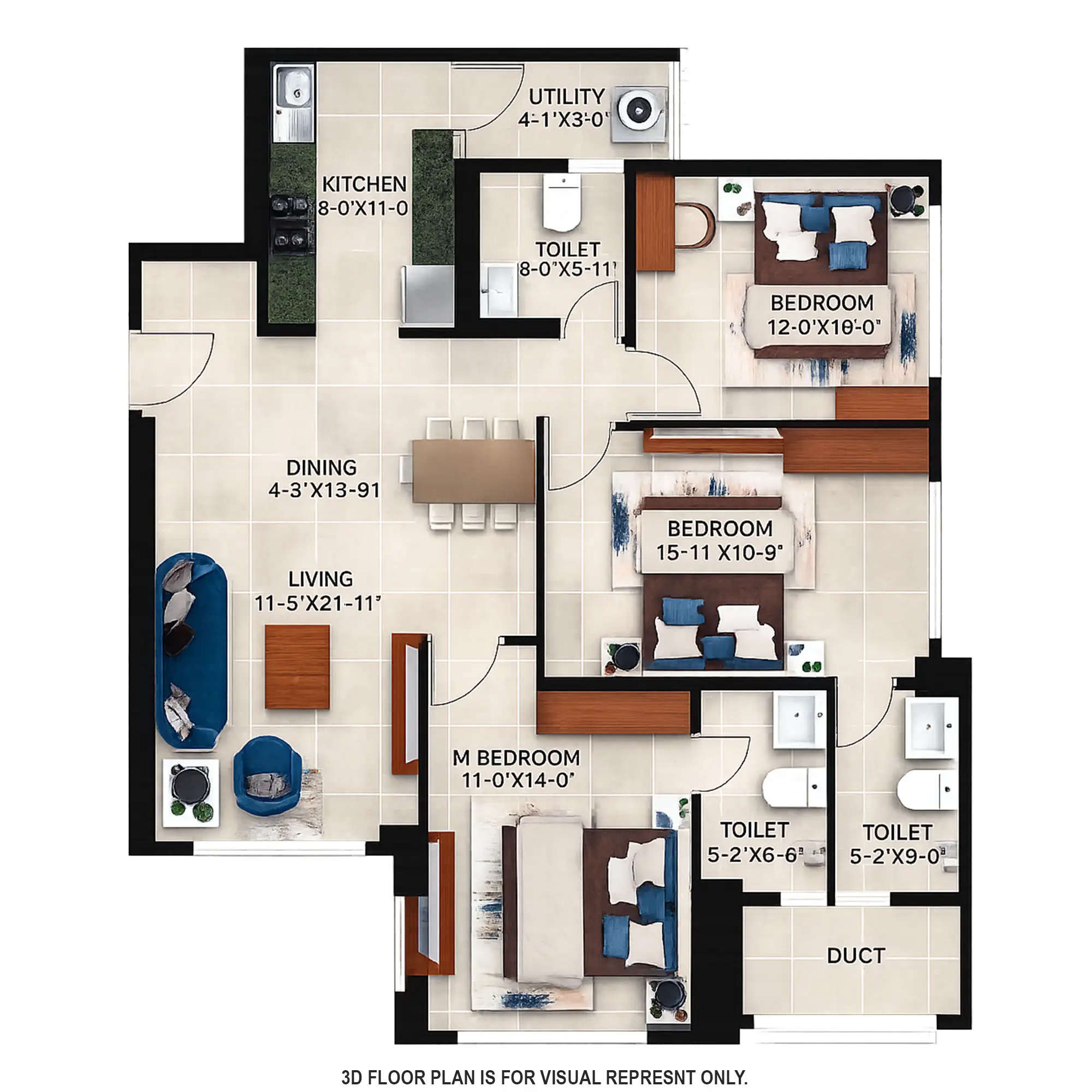Floor plan for 3 BHK