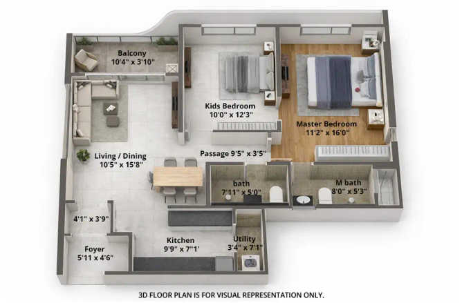 Geras Island Of Joy Manjri - Floor plan 2 BHK 827 Sq.ft