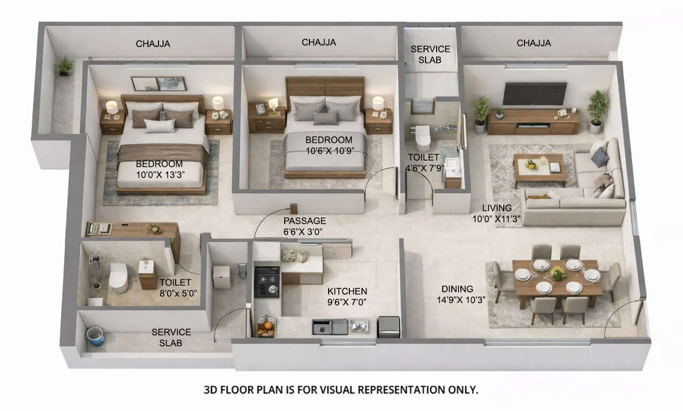 Floor plan for 2 BHK