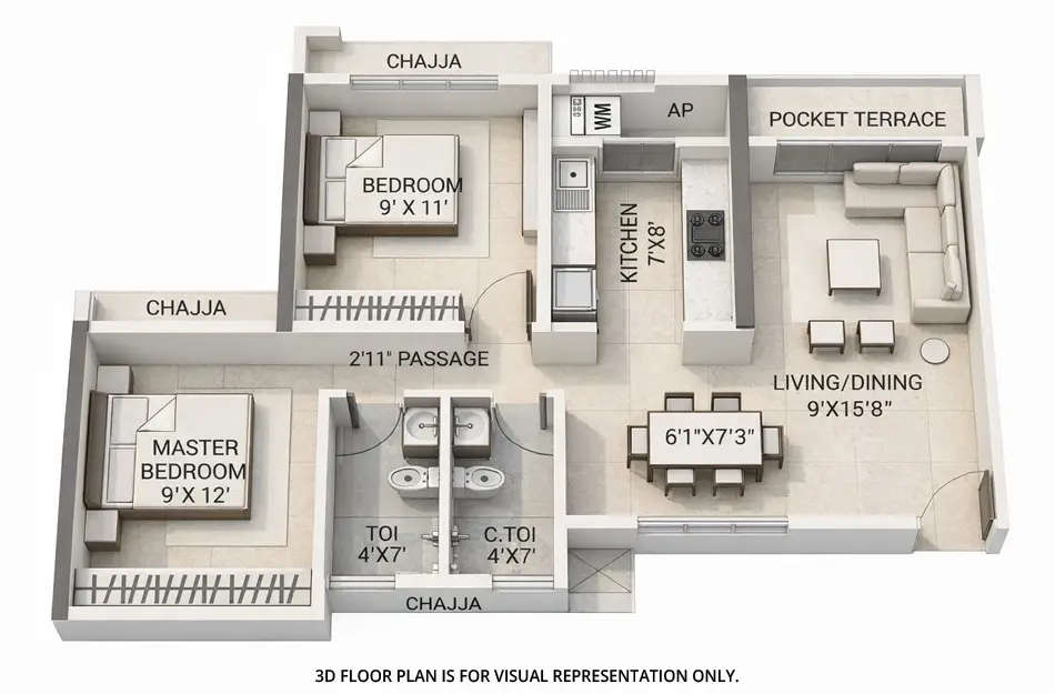 Floor plan for 2 BHK