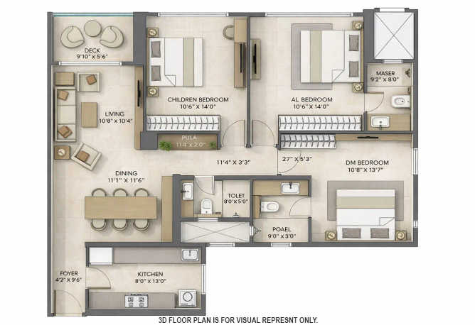 Piramal Raynav Mulund - Floor plan 3 BHK 1192 Sq.ft