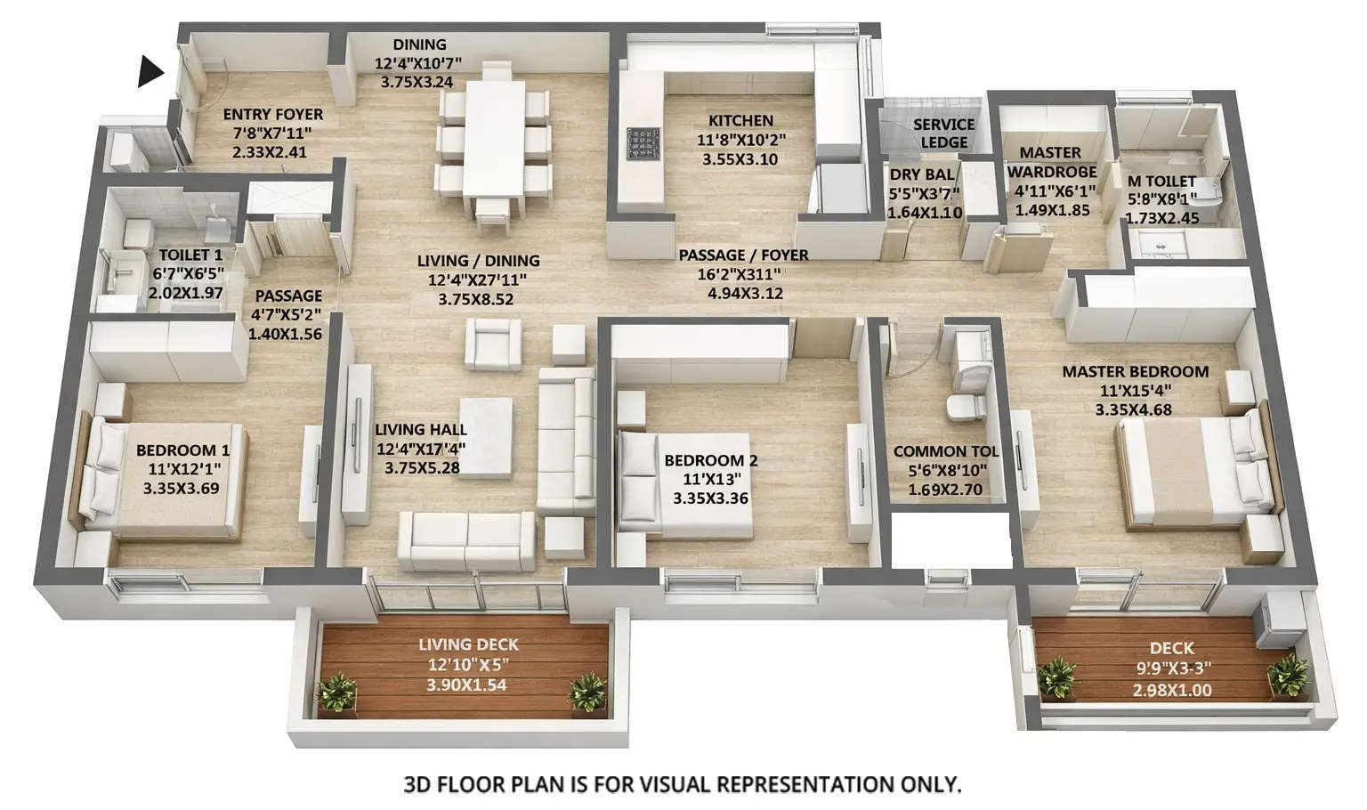 Floor plan for 3 BHK