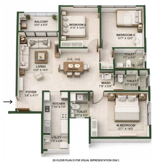 Godrej Azure Padur - Floor plan 3 BHK 1480 Sq.ft