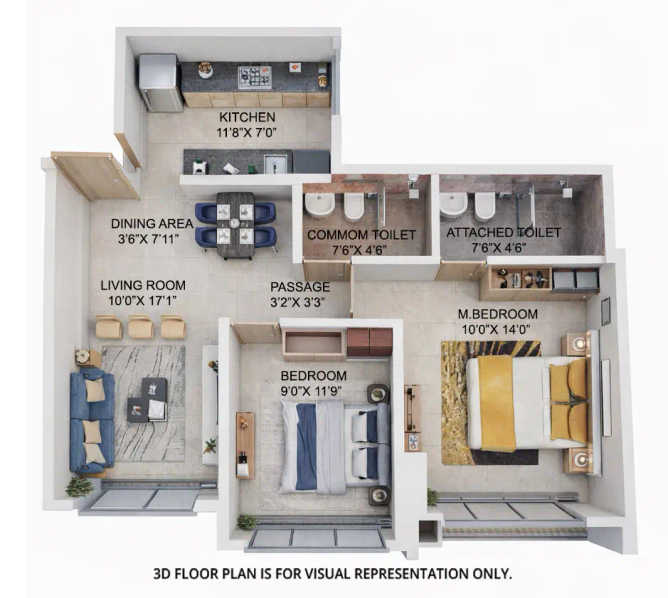 Shapoorji Pallonji Joyville Virar - Floor plan 2 BHK 645 Sq.ft