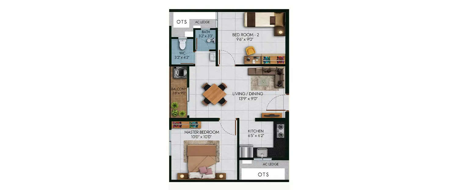 Floor plan for 2 BHK