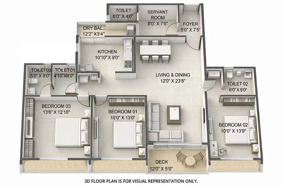 Floor plan for 3 BHK