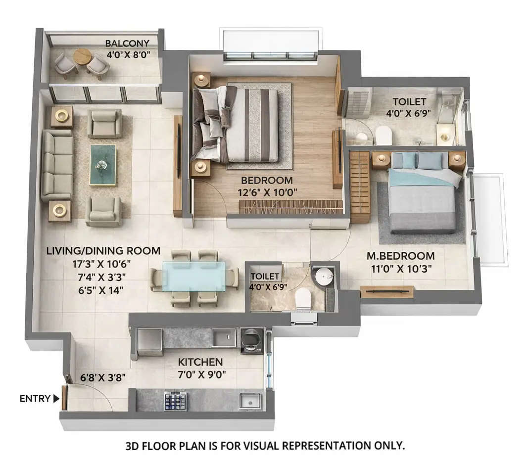 Floor plan for 2 BHK