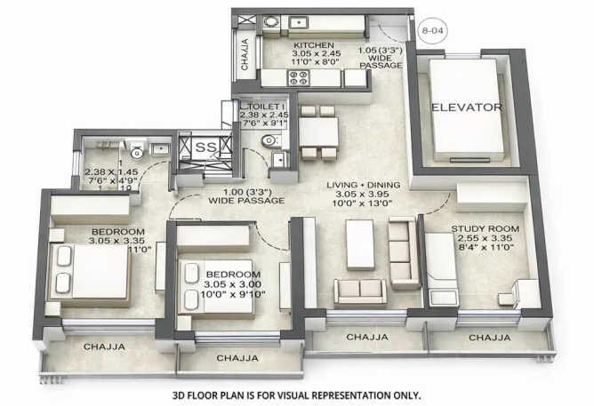 Vihang Zero Mile City Ghodbunder Road - Floor plan 2.5 BHK 745 Sq.ft