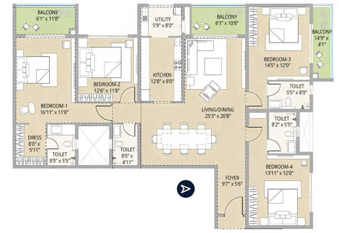 Century Regalia Kodihalli - Floor plan 4 BHK 3700 Sq.ft