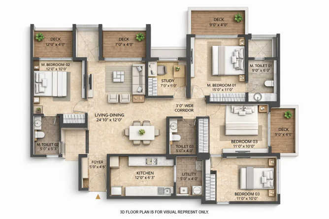 Lodha New Cuffe Parade Wadala - Floor plan 3.5 BHK 1309 Sq.ft