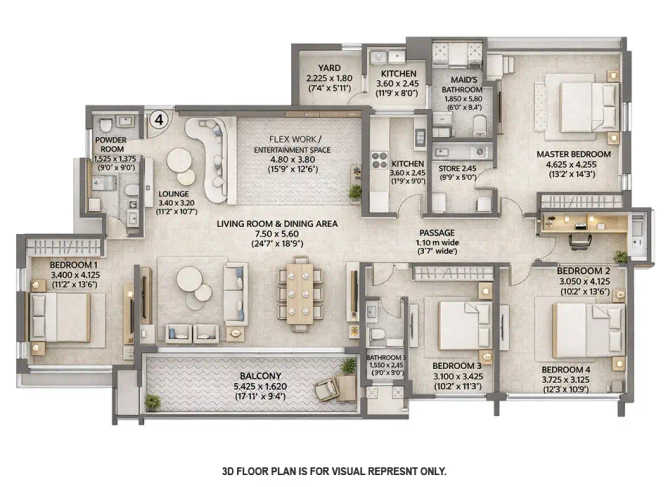 K Raheja Amaltis Sion - Floor plan 4 BHK 2175 Sq.ft