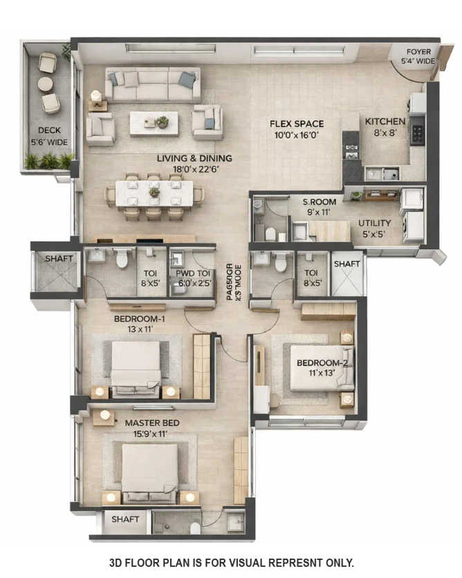K Raheja Antares Kanjurmarg - Floor plan 3.5 BHK 1570 Sq.ft