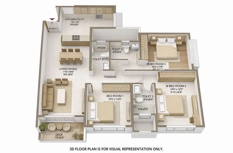 Floor plan for 3 BHK