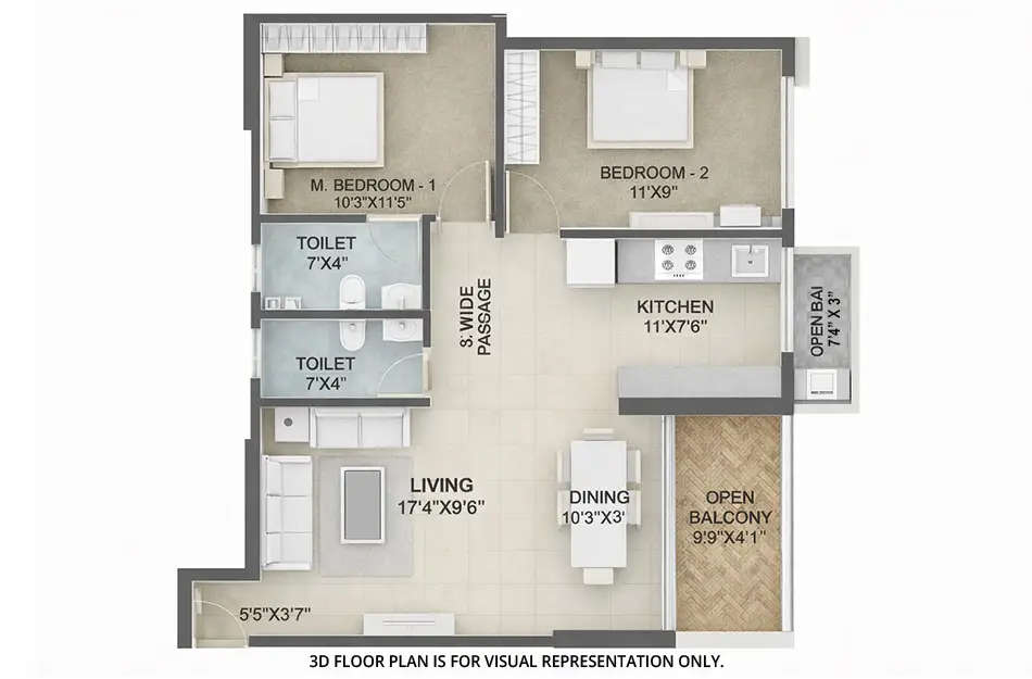 Floor plan for 2 BHK