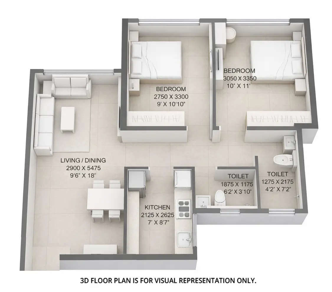 Floor plan for 2 BHK