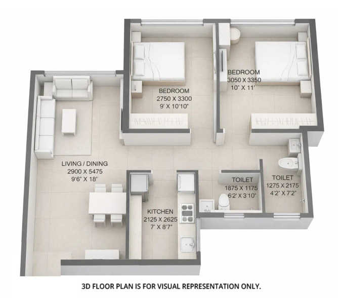 L & T 77 Crossroads Ghatkopar - Floor plan 2 BHK 573 Sq.ft